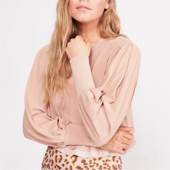 Free People Billie Lawy Pink Balloon Dolmam Sleeve Top - Picture 1 of 15
